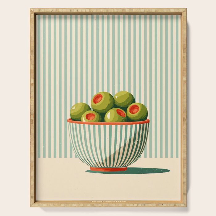 Retro Olive Bowl Illustration Serving Tray Gallery Image 1