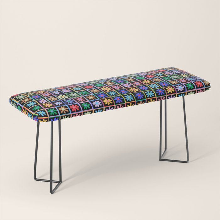 Checkered Flowers in Black  Bench Gallery Image 1