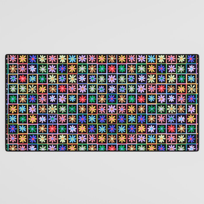 Checkered Flowers in Black  Desk Mat Gallery Image 3