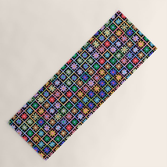 Checkered Flowers in Black  Yoga Mat Gallery Image 1