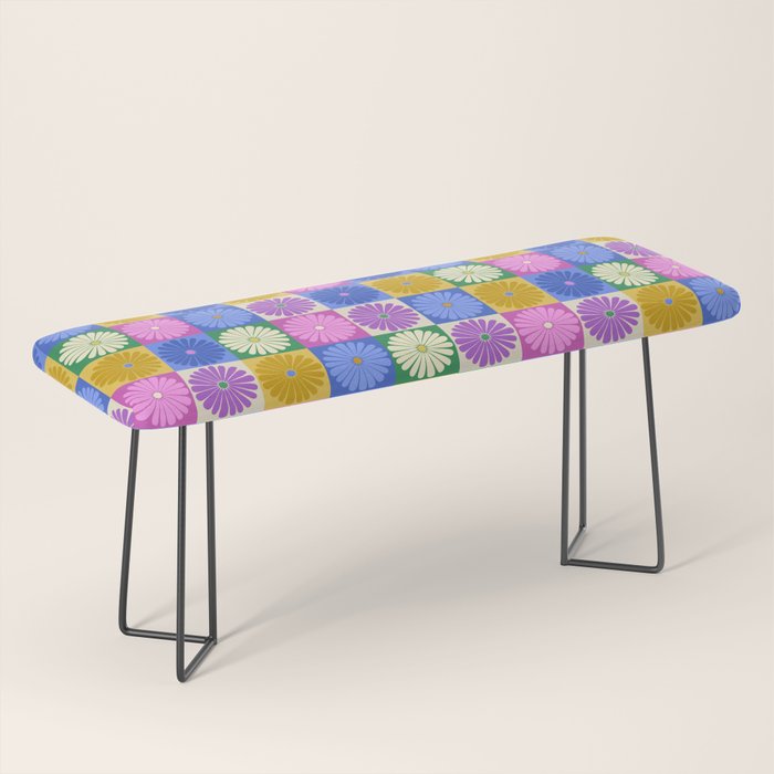 Retro Flowers Check Pattern XIV Bench Gallery Image 1
