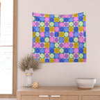 Retro Flowers Check Pattern XIV Wall Tapestry Gallery Image 2