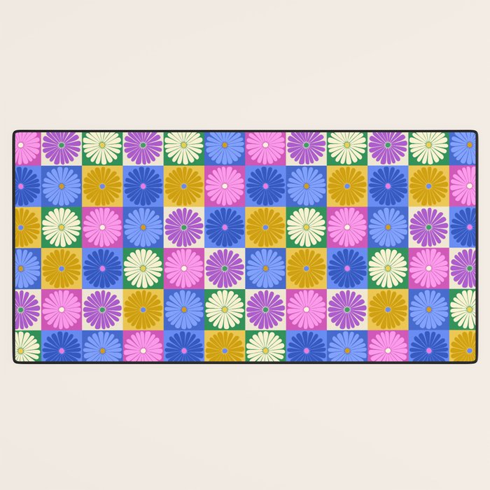 Retro Flowers Check Pattern XIV Desk Mat Gallery Image 3