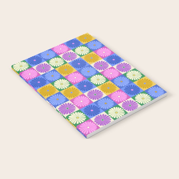 Retro Flowers Check Pattern XIV Notebook Gallery Image 1