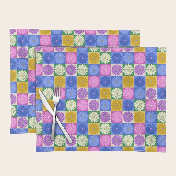 Retro Flowers Check Pattern XIV Placemat Gallery Image 1