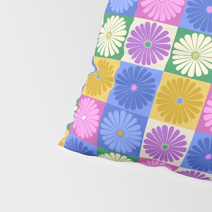 Retro Flowers Check Pattern XIV Pillow Sham Gallery Image 4