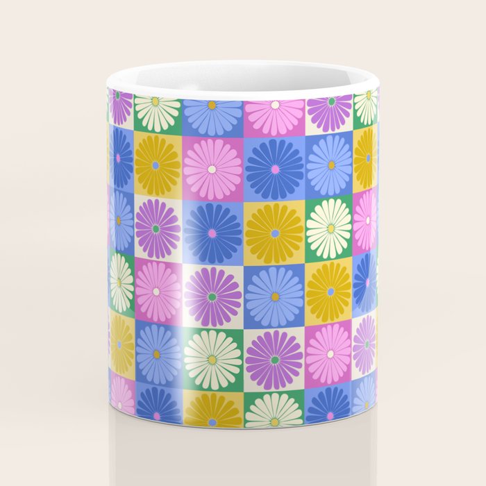 Retro Flowers Check Pattern XIV Coffee Mug Gallery Image 4
