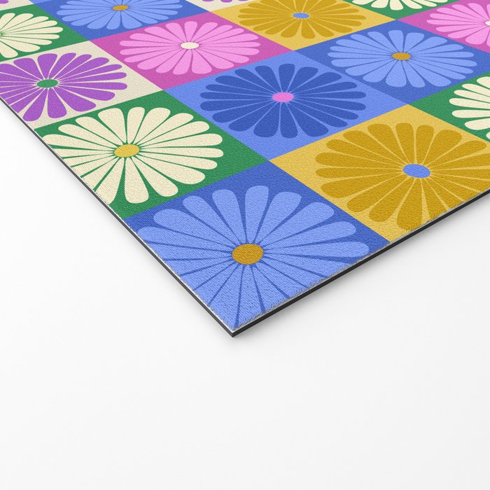 Retro Flowers Check Pattern XIV Welcome Mat Gallery Image 2