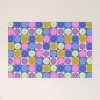 Retro Flowers Check Pattern XIV Welcome Mat Gallery Image 1