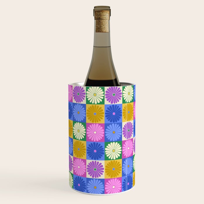 Retro Flowers Check Pattern XIV Wine Chiller Gallery Image 2