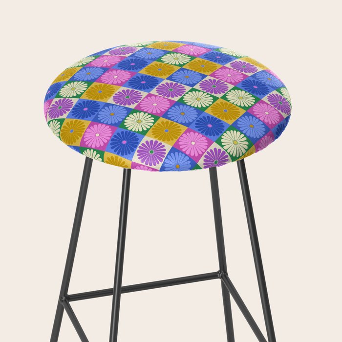 Retro Flowers Check Pattern XIV Stool Gallery Image 2