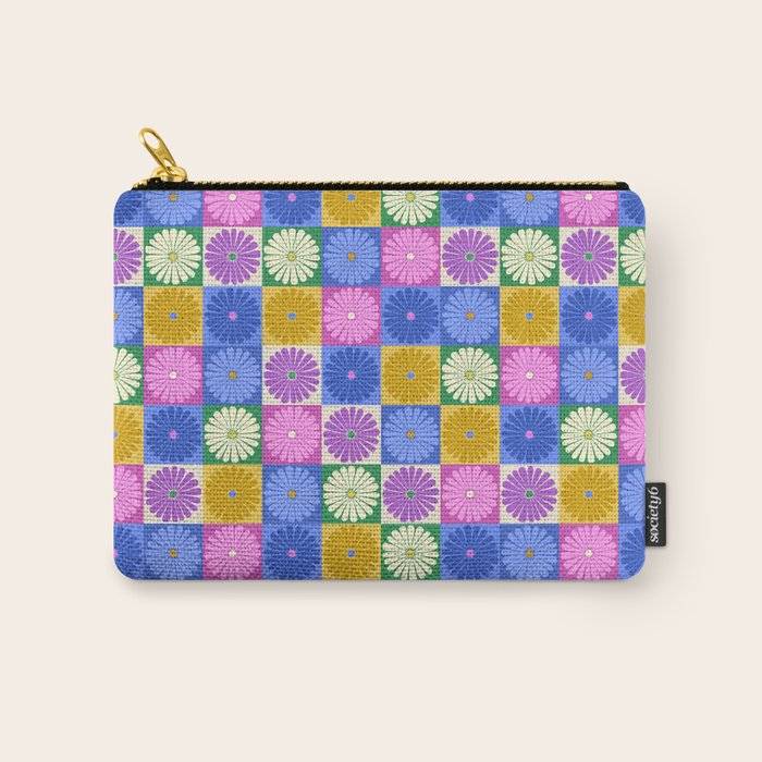 Retro Flowers Check Pattern XIV Carry All Pouch Gallery Image 1