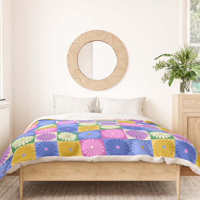 Retro Flowers Check Pattern XIV Duvet Cover Gallery Image 3