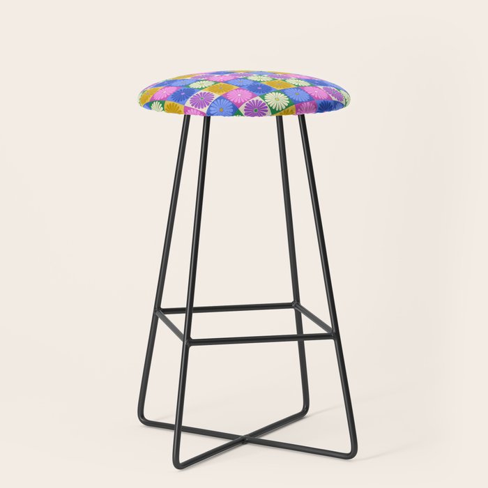 Retro Flowers Check Pattern XIV Stool Gallery Image 1