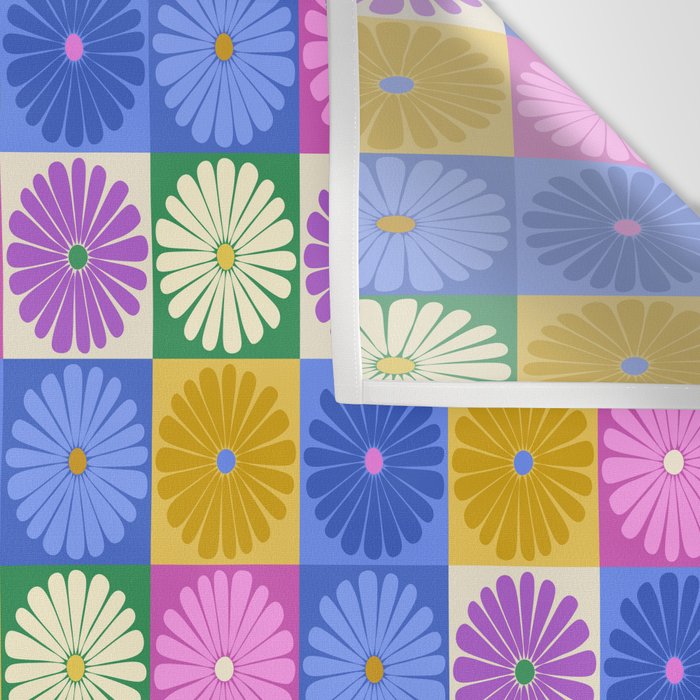 Retro Flowers Check Pattern XIV Wall Tapestry Gallery Image 3
