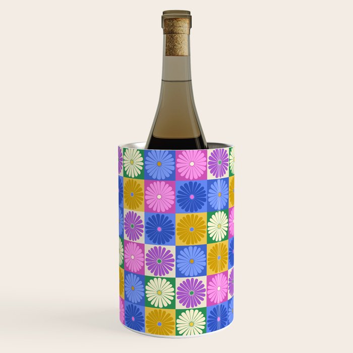Retro Flowers Check Pattern XIV Wine Chiller Gallery Image 1