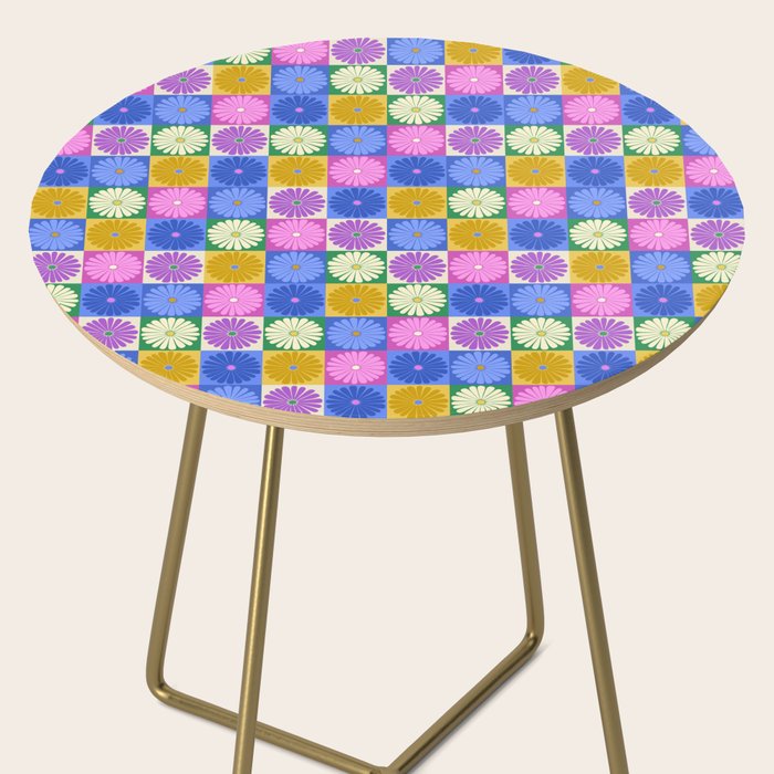 Retro Flowers Check Pattern XIV Side Table Gallery Image 2