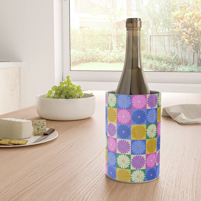 Retro Flowers Check Pattern XIV Wine Chiller Gallery Image 4