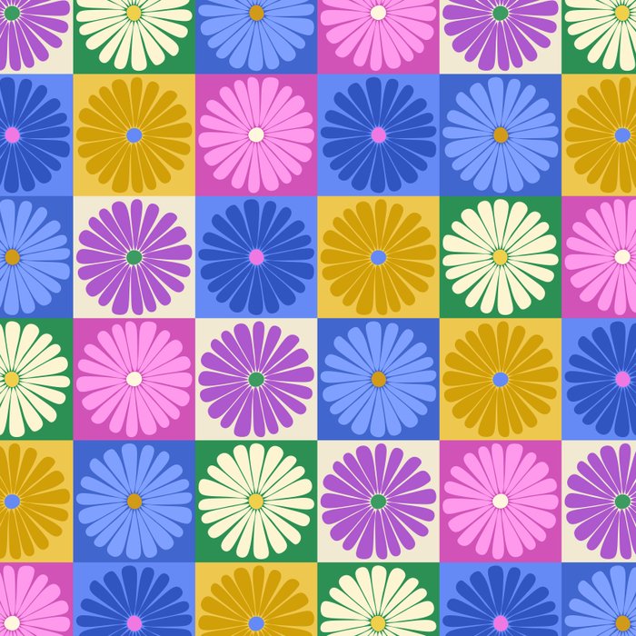 Retro Flowers Check Pattern XIV Coffee Mug Gallery Image 2