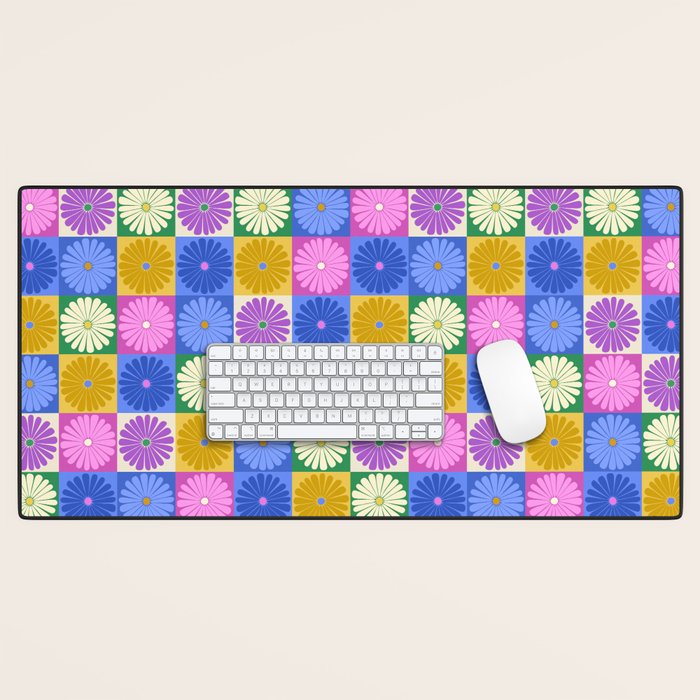 Retro Flowers Check Pattern XIV Desk Mat Gallery Image 1
