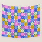 Retro Flowers Check Pattern XIV Wall Tapestry Gallery Image 4