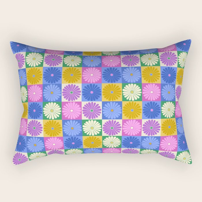 Retro Flowers Check Pattern XIV Rectangular Pillow Gallery Image 2