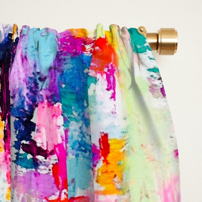Bright Colorful Abstract Painting in Neons and Pastels Window Curtain Gallery Image 2