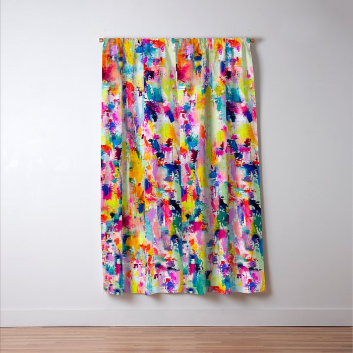 Bright Colorful Abstract Painting in Neons and Pastels Window Curtain Gallery Image 3