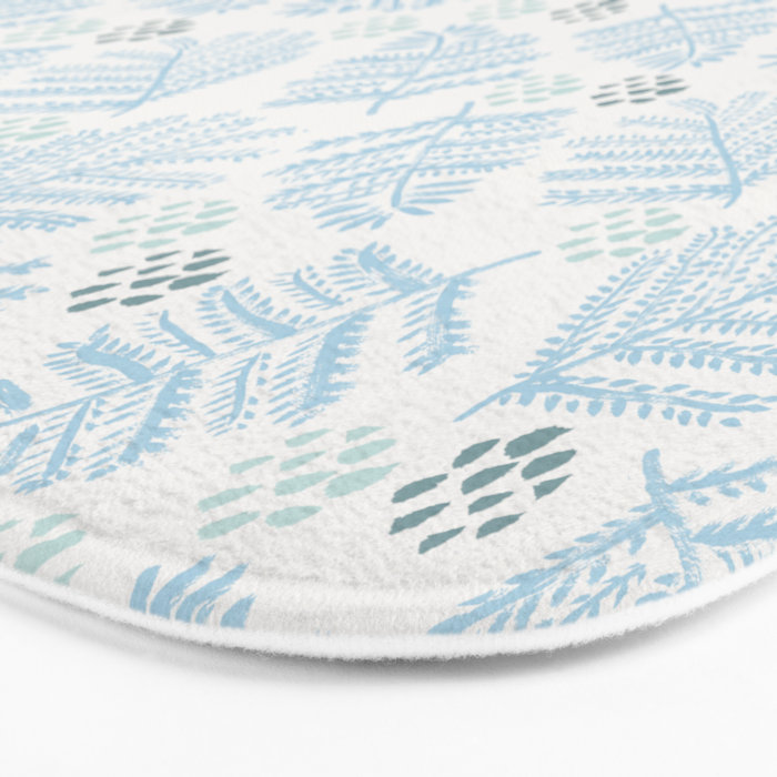 Winter & Woodsy Pine Trees in White & Blue Bath Mat Gallery Image 3