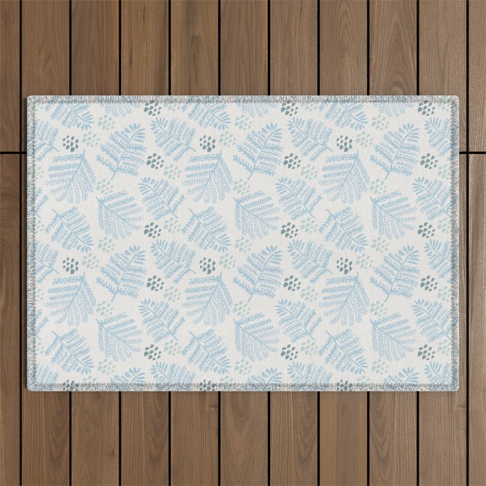 Winter & Woodsy Pine Trees in White & Blue Outdoor Rug Gallery Image 1
