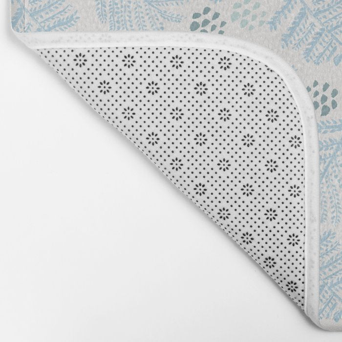 Winter & Woodsy Pine Trees in White & Blue Bath Mat Gallery Image 2