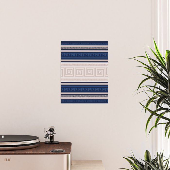 Greek Key - Meander - Blue and Beige Poster Gallery Image 2