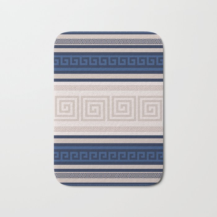 Greek Key - Meander - Blue and Beige Bath Mat Gallery Image 1