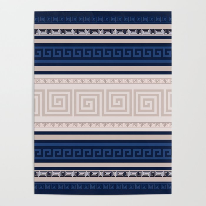 Greek Key - Meander - Blue and Beige Poster Gallery Image 4