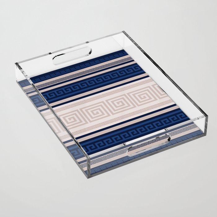 Greek Key - Meander - Blue and Beige Acrylic Tray Gallery Image 1