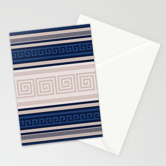 Greek Key - Meander - Blue and Beige Stationery Card Gallery Image 2