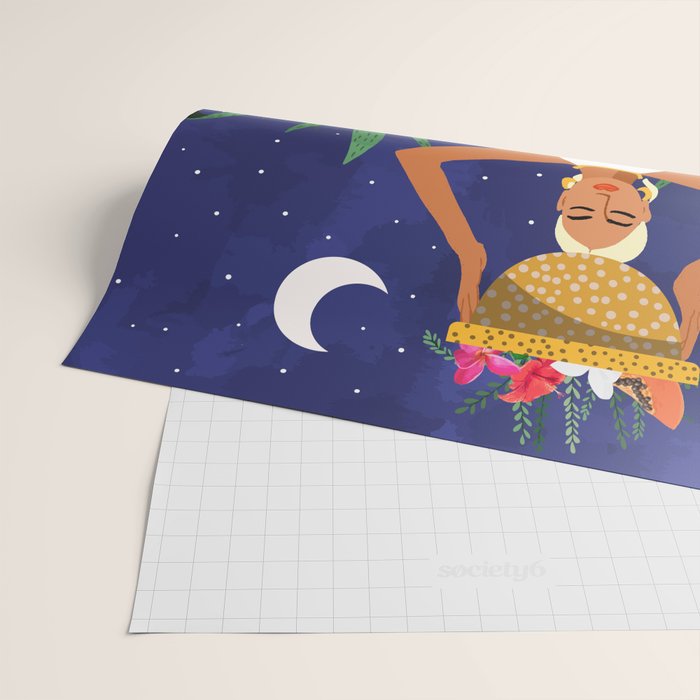 Tiger Camping, Wildlife Wild Jungle Illustration, Modern Bohemian Black Woman, Starry Night Moon Wrapping Paper Gallery Image 2