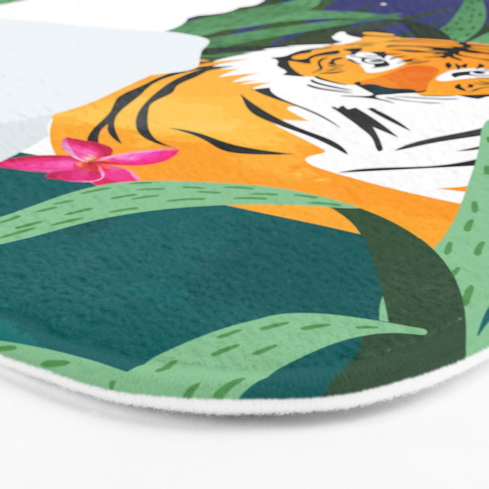 Tiger Camping, Wildlife Wild Jungle Illustration, Modern Bohemian Black Woman, Starry Night Moon Bath Mat Gallery Image 3