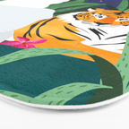 Tiger Camping, Wildlife Wild Jungle Illustration, Modern Bohemian Black Woman, Starry Night Moon Bath Mat Gallery Image 3