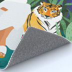 Tiger Camping, Wildlife Wild Jungle Illustration, Modern Bohemian Black Woman, Starry Night Moon Rug Gallery Image 4