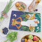 Tiger Camping, Wildlife Wild Jungle Illustration, Modern Bohemian Black Woman, Starry Night Moon Cutting Board Gallery Image 2