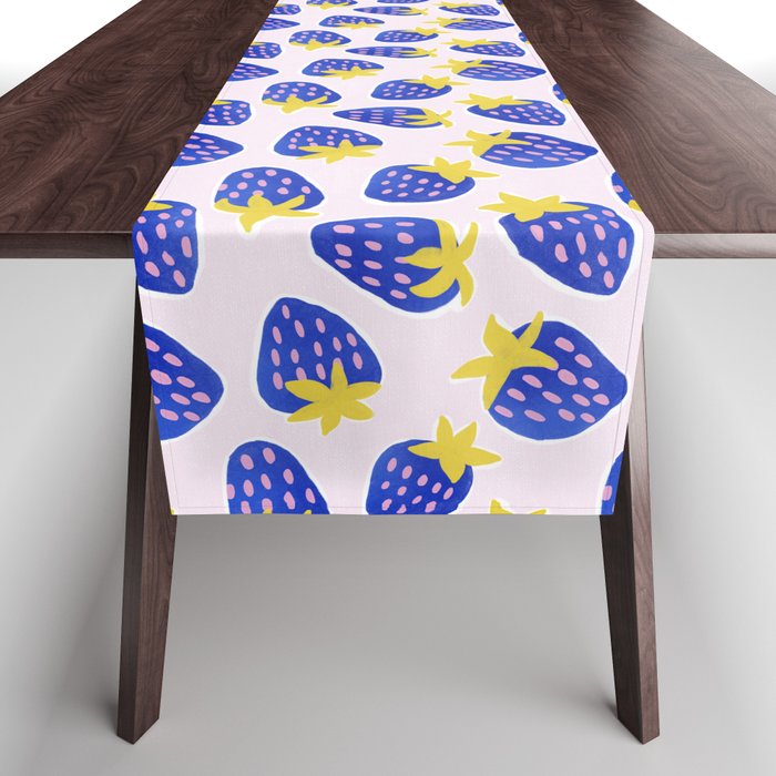 Vibrant Blue Strawberry Pattern Table Runner Gallery Image 1