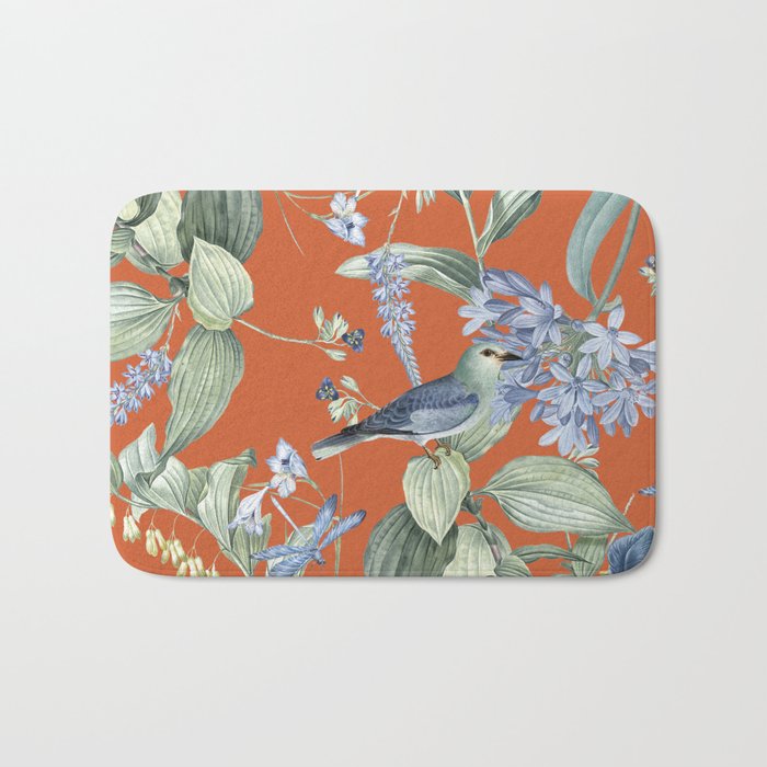 Exotic Wildlife Floral Garden on Orange Bath Mat Gallery Image 1