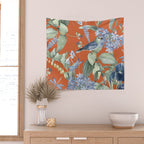 Exotic Wildlife Floral Garden on Orange Wall Tapestry Gallery Image 2