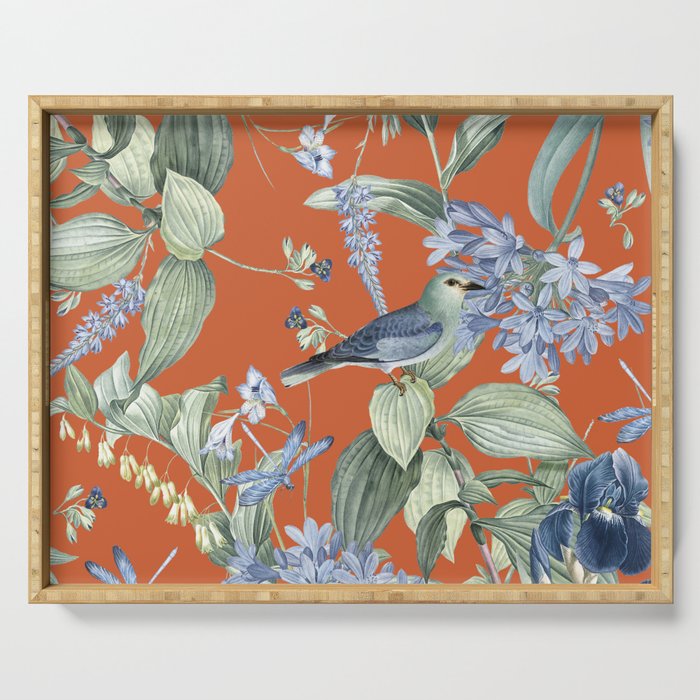 Exotic Wildlife Floral Garden on Orange Serving Tray Gallery Image 1