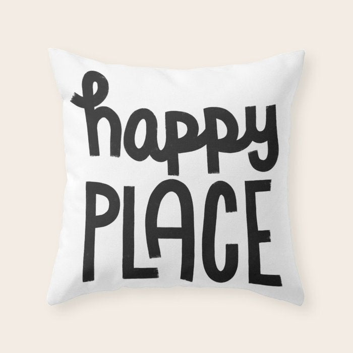 Happy Place x Black and White Throw Pillow