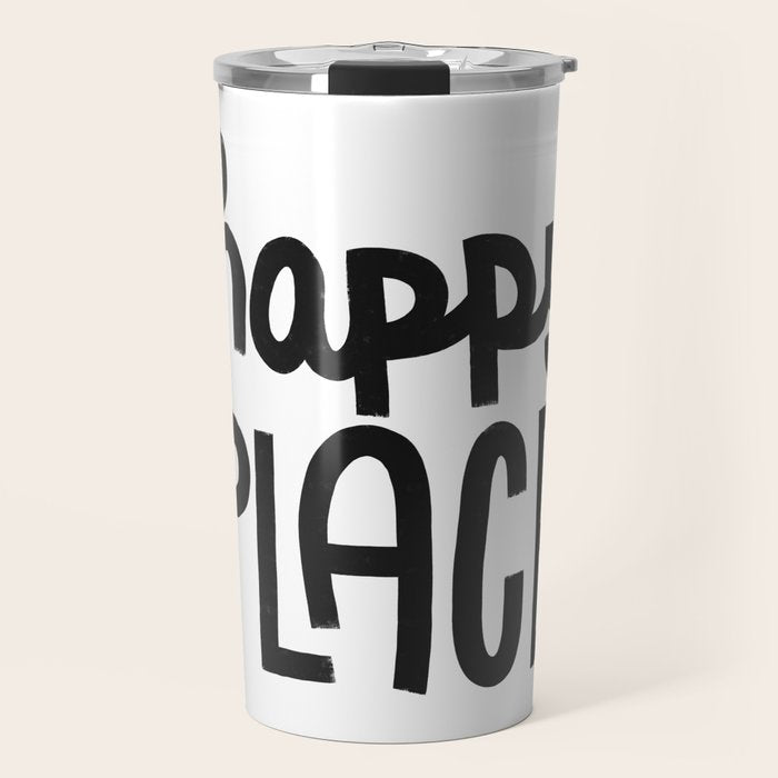 Happy Place x Black and White Travel Mug Gallery Image 1