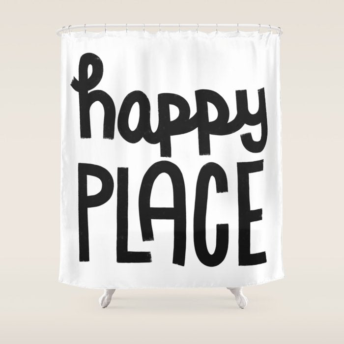 Happy Place x Black and White Shower Curtain Gallery Image 1