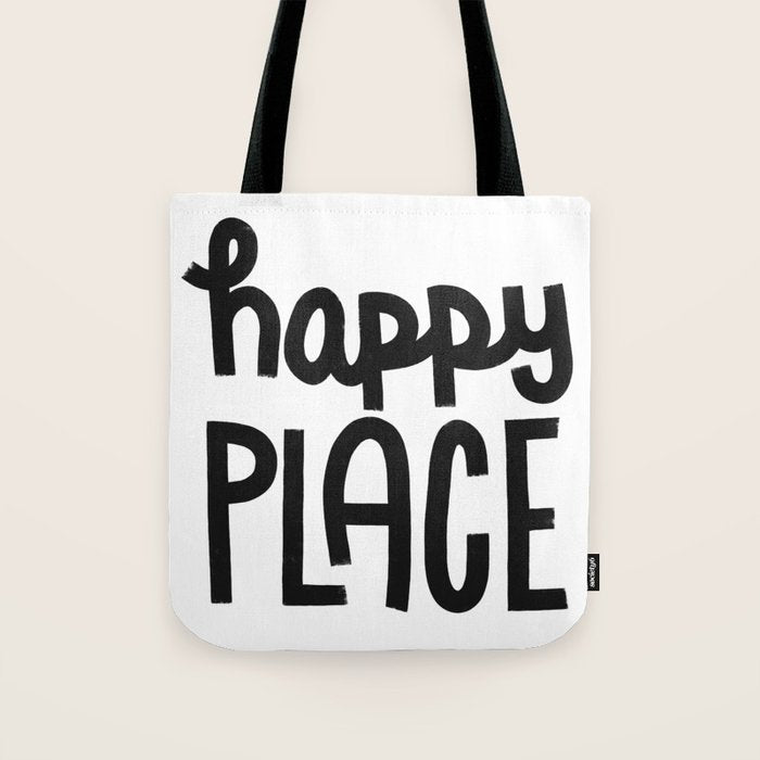 Happy Place x Black and White Tote Bag Gallery Image 1