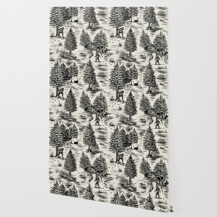 Bigfoot / Sasquatch Toile de Jouy in Black Wallpaper Gallery Image 2